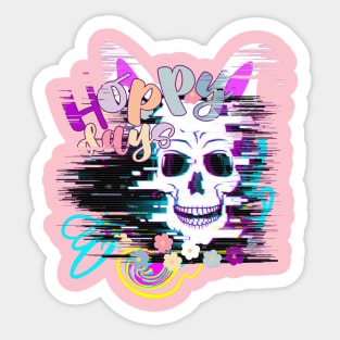 Glitch Vaporwave Aesthetic Pastel Goth Skull Glitch Art Sticker